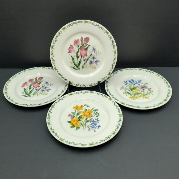 Thomson Pottery Floral Garden Salad Plates Daffodils Iris Crocus Dessert Plates - Picture 1 of 10